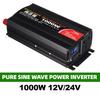 New DC 12V 24V To AC 220V Power Solar Car Inverters 1000W Pure Sine Wave Inverter with LED Display Voltage Converter Black