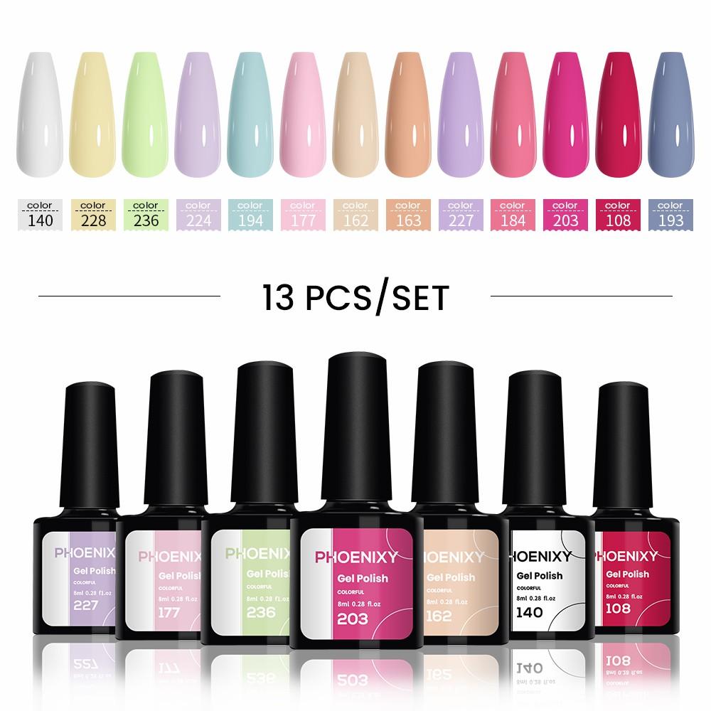 PHOENIXY 6/10/12/13/18/20 шт., набор цветных гель-лаков для ногтей, набор гелей для замачивания с чистым цветом для дизайна ногтей, стартовый набор для начинающих, сделай сам дома