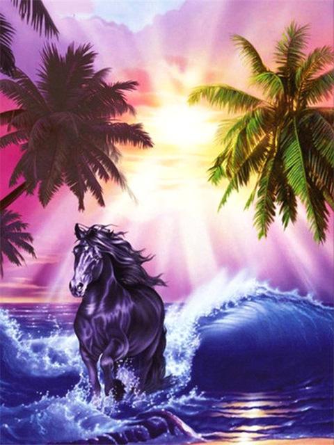Full Round/Square 5d Diamond Painting Horse Mosaic Sunset DIY Diamond Embroidery Animal Home Decor Craft Kit