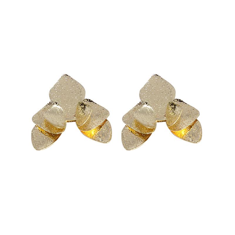 Трехслойные серьги-пусеты в виде цветка-треугольника для женщин, складной цветочный дизайн, золотистый цвет, серебристый цвет, лепестки, металл, геометрические женские серьги