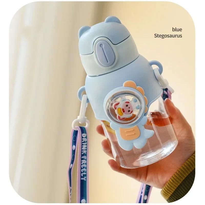 Бутылки для воды для детей объемом 600 мл с трубочкой, портативная большая емкость, мультяшная чашка для воды, для школьников, путешествий, герметичные бутылки для воды