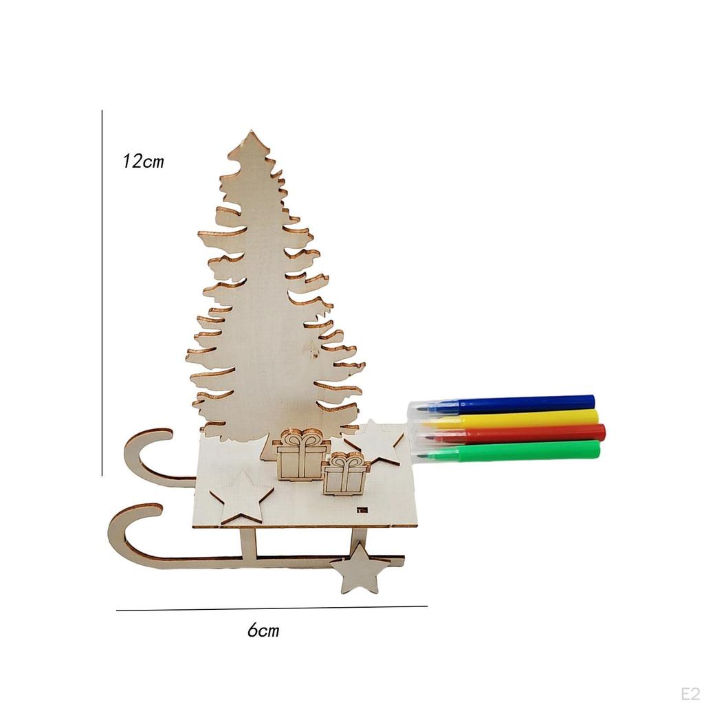 Wooden Sled Unfinished Cutouts Blank Model with 4 Markers DIY Crafts Kit Christmas