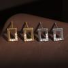 Hollow Full Diamond Zircon Inlaid Earrings Three-Dimensional Square Stud Earrings, Small Temperament Versatile Cold Wind Earrings Women