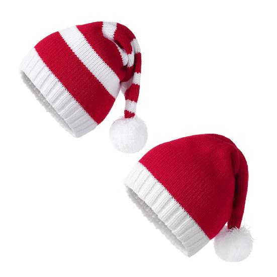 Santa Hat for Adults Kids Winter Knitted Christmas Hat Xmas Party Skull Cap with Pompom for Men Women