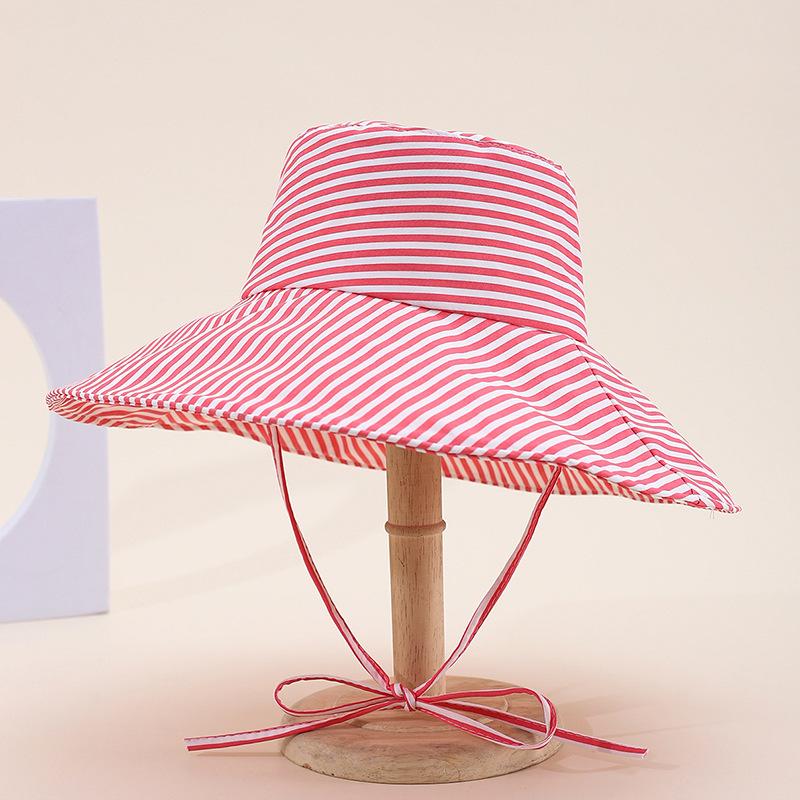 Bucket Hat Women Spring Summer Striped Foldable Printing Wide Brimmed Sun Hat Outdoor Casual Travel Sun Hat Lady