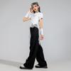 Girls Jazz Dance Outfit Short Sleeve Crop Top With Ruffle Hem Flame Print Pants Stage Performance Street