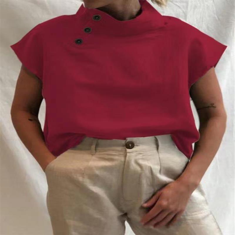 New European and American Plus Size Women's Sleeveless Pullover Solid Color Slim Stand Collar Shirt