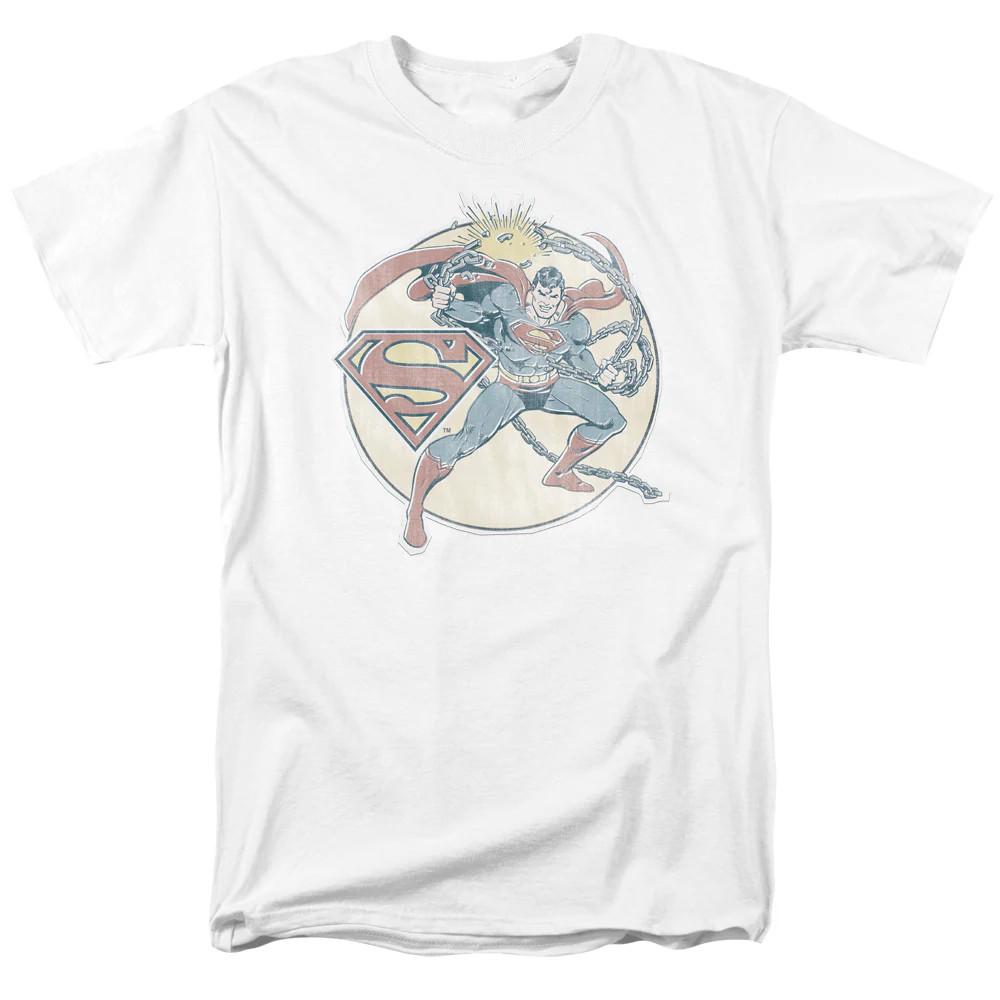 DC Comics Retro Superman Iron On Mens T Shirt White