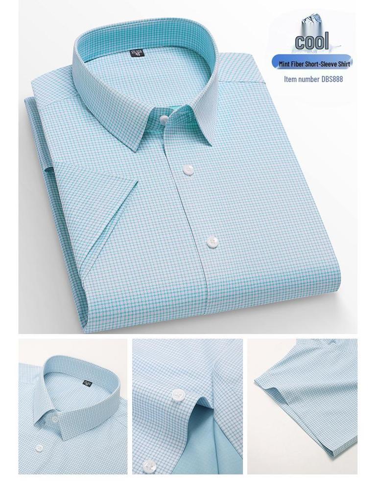 Мужская рубашка мятно-зеленого цвета с коротким рукавом, не требующая глажки, в стиле business casual