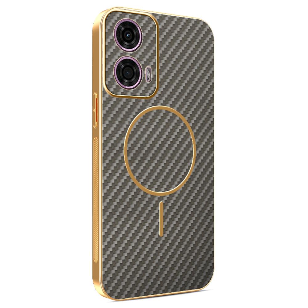 Phone Case For Motorola Moto G24 4G/E14 4G/G04 4G/G04s 4G/G24 Power Carbon Fiber Textured Electroplated TPU Back Cover