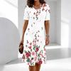 Женские Модные Изящные Красивые Летние Весенние Повседневные Платья с Цветочным Принтом, Короткий Рукав, Круглый Вырез