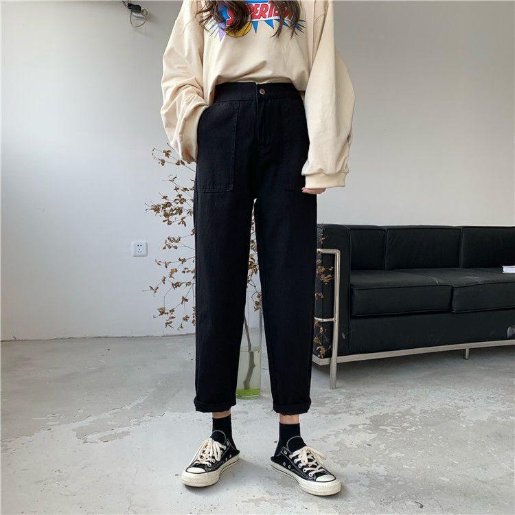 Petite Women's High-Waisted Straight-Leg Slit Jeans - Slimming Loose Fit, Spring/Summer Trend