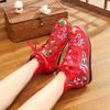 Vintage Flower Embroidered Women Canvas Boots Hidden Wedge Heel Ladies Platforms Shoes Comfort Booties Retro Boats De Mujer