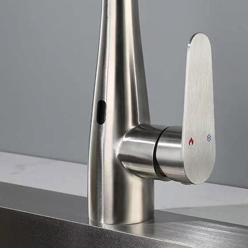 Никелевый Умный Бесконтактный Кухонный Смеситель из Нержавеющей Стали 304 с Выдвижной Лейкой, Умным Сенсором, Смесителем Горячей и Холодной Воды, Смеситель для Кухонной Раковины