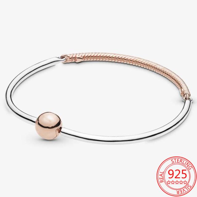 925 Sterling Silver Basic Chain Moments Silver Bracelet ,Fallen Leaves Chain Clasp Bracelet Rope Charm Fit Original Pan Jewelry