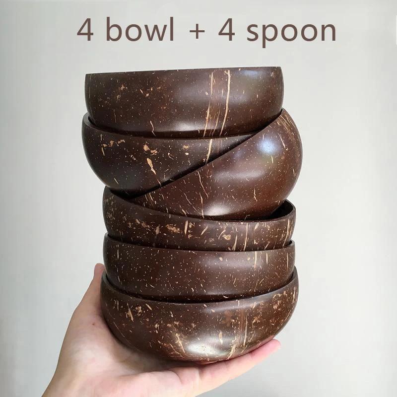 2/4/6pcs Coconut Bowl and Spoon Set 100% Natural Coconut Shell Kitchen Vegan,Buddha Smoothie Coco Bowl Birthday Gifts for Women