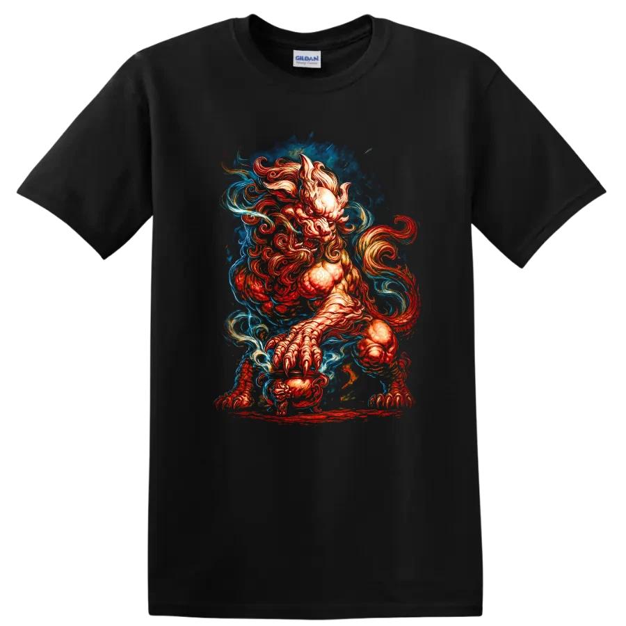 Japanese Style Mythical Creature T Shirt Fierce Lion Design Graphic Tee