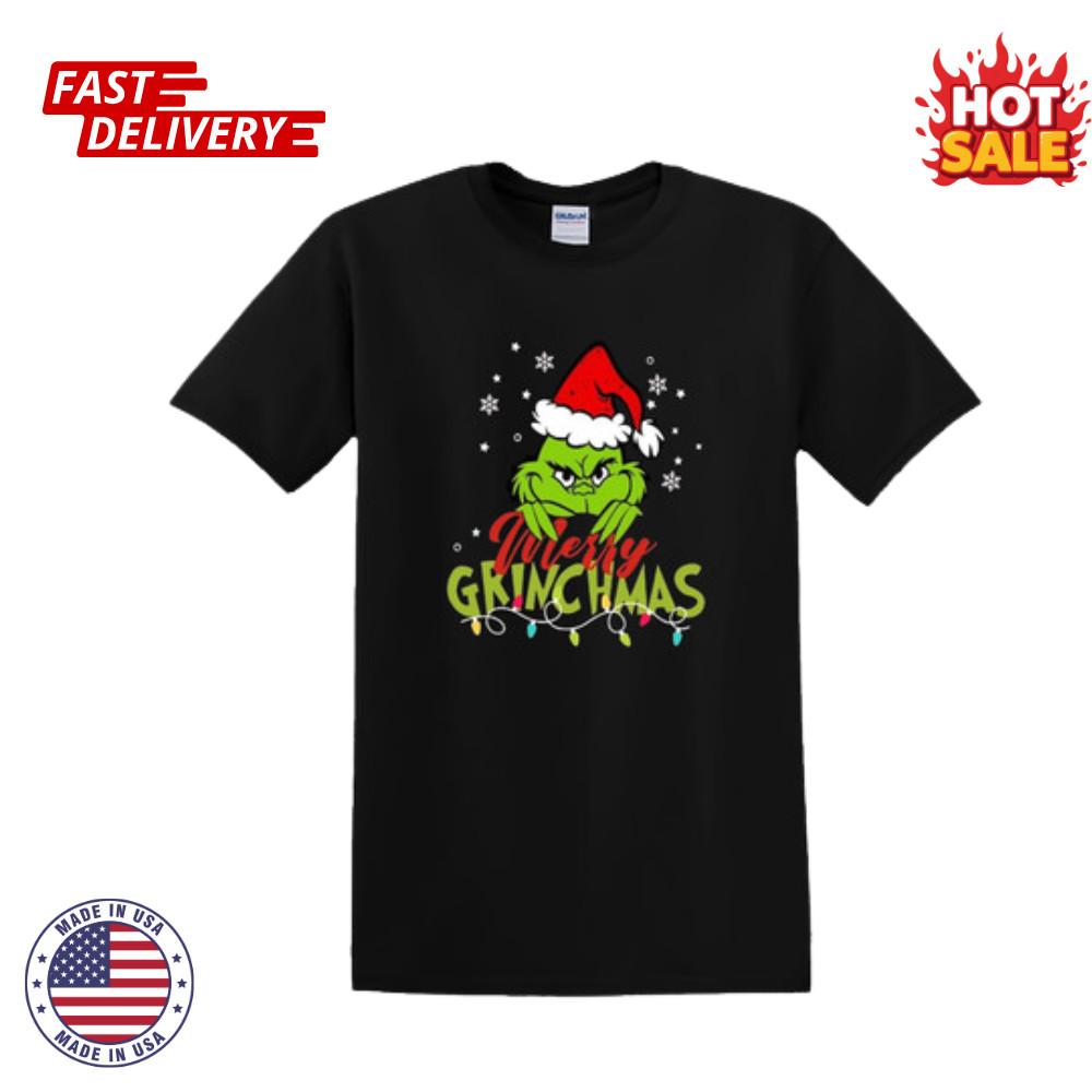Grinchmas Santa Hat Grumpy Green Character Xmas Lights Inspired TShirt S-5XL NEW