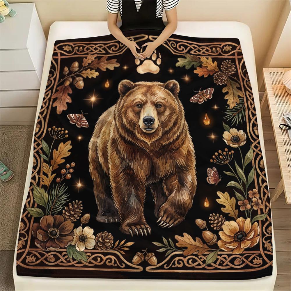 1Pc Bear Eagle Print Flannel Blanket High Quality Warm Comfortable Cover for All Seasons Perfect for Gifts Home Decor