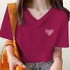 Женская летняя футболка с V-образным вырезом и короткими рукавами цвета питахайи, новая, свободная и тонкая, из чистого хлопка, с плечами-фонариками и вырезом "куриное сердечко"