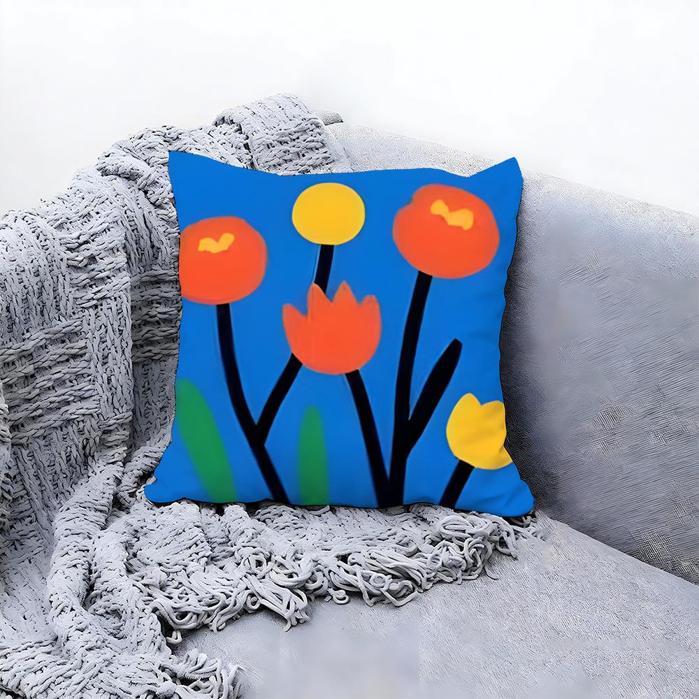 Artistic Floral Illustration Cushion Cover Premium Comfort Reversible Pillow Cove Two in One Design for Any Room  Car Interior