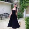 Women's 2024 Summer Black Sleeveless Spaghetti Strap High-End Backless Maxi Dress