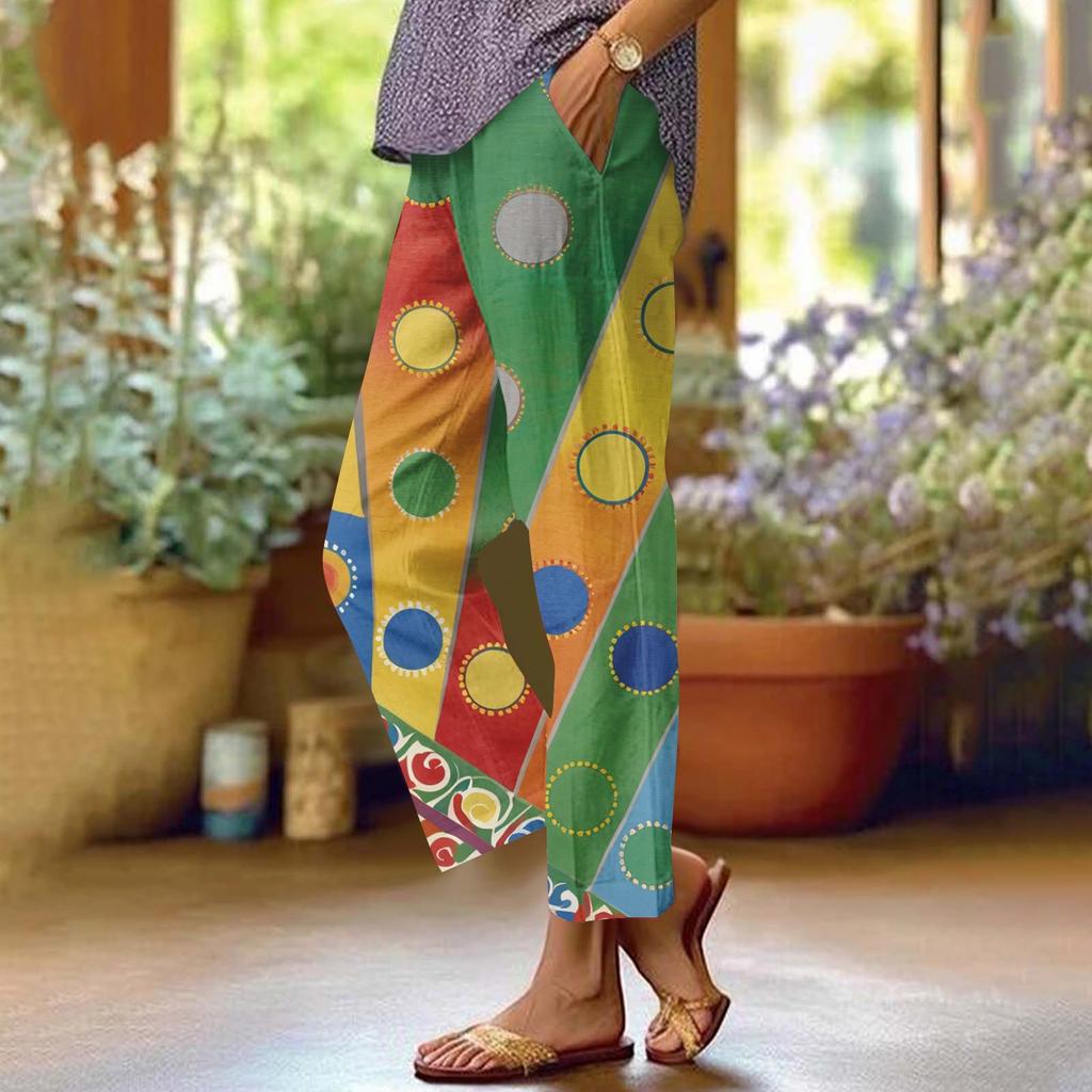 Женские повседневные модные брюки прямого кроя с цветочным принтом и карманами