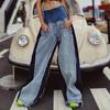 Trendy Jeans Women's Clothing High Waist Loose and Thin Color Matching Long Flared Pants Floor Pants Tide
