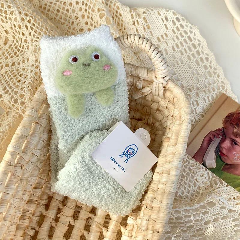 Милые носки с героями мультфильмов, женские осенне-зимние толстые теплые носки для сна, коралловые бархатные теплые носки Лолита Кавайи, рождественские подарки