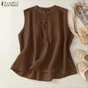 Women Summer Sleeveless Pleated Buttons Up Casual Tank Tops