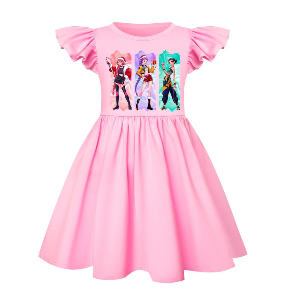 5155 Kids Girls Christmas New Year Mira Zoey Rumi Printed Ruffle Short Sleeves Casual Dress