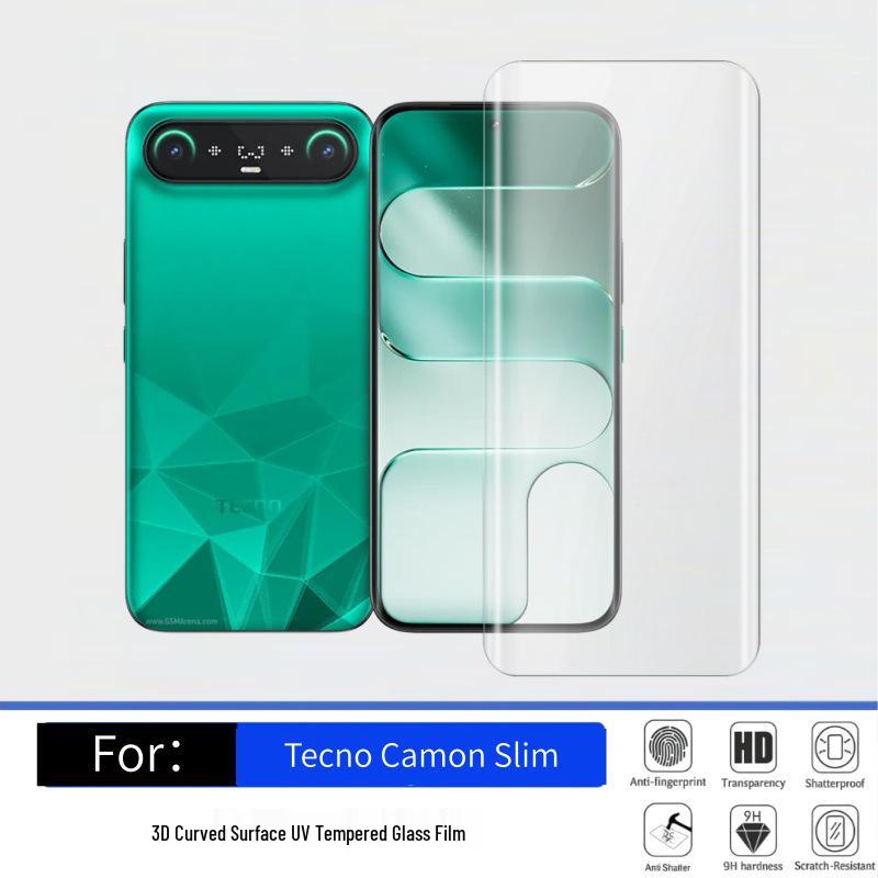Совместимо с Tecno Camon Slim: 3D изогнутое закаленное стекло HD с полным клеем, защитой от подглядывания и прозрачная пленка для линзы