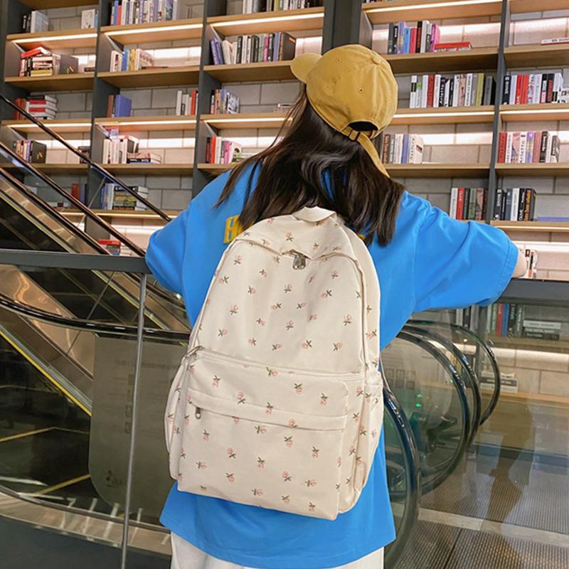 Fashion Floral Backpack For Women Waterproof Nylon Rucksack Teenager Large Capacity Student School Bag Travel Girls AVE