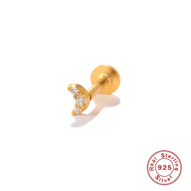 Серьги-пусеты из стерлингового серебра 925 пробы с цветком, луной и бриллиантами, с плоской головкой, внутренней резьбой и глянцевым пирсингом хряща