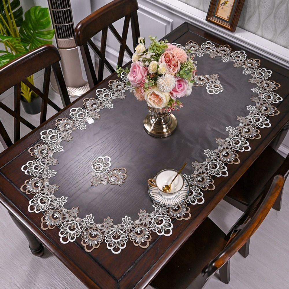 Цветочная вышивка овальная кружевная скатерть винтажная европейская обеденная скатерть чайный столик крышка дома