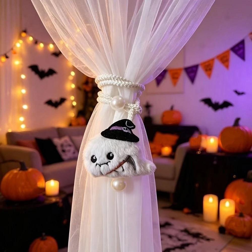 2Pcs Cartoon Halloween Curtain Ties Cute Ghost Curtain Buckles  Holiday Decoration