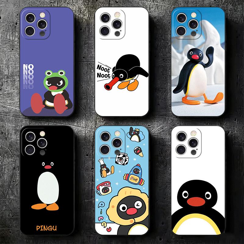 Мультяшный P-Pingu Пингвин Мягкий Чехол для Телефона для iPhone 16 16E 17 Air 15 Pro Max 14 Plus 13 Mini 11 12 7 Черный Чехол Задняя Панель
