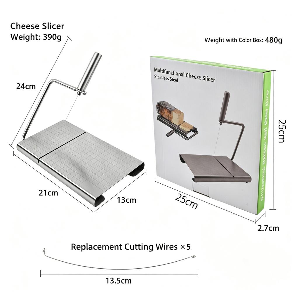304 Stainless Steel Cheese Slicer with Scale, Kitchen Butter Cutter Cheese Divider for Home