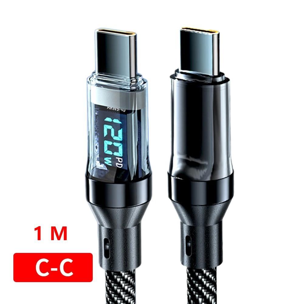 120 Вт 6A USB Type C - Type C кабель для быстрой зарядки USB USB C кабель для передачи данных со светодиодным дисплеем для Xiaomi Samsung Huawei