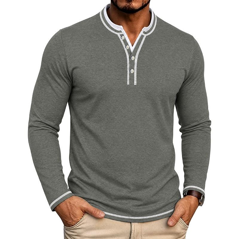 Мужская футболка-henley с длинным рукавом, пуловер, многослойный образ, круглый вырез, повседневный, облегающий крой, с планкой на пуговицах и рифлеными манжетами, для повседневной носки