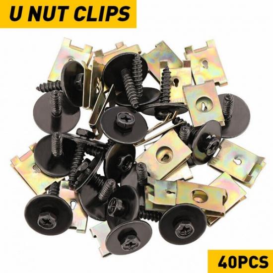40xMetal Car Screw Body Fender Bumper Retainer U Nut Clips Gasket Fastener US