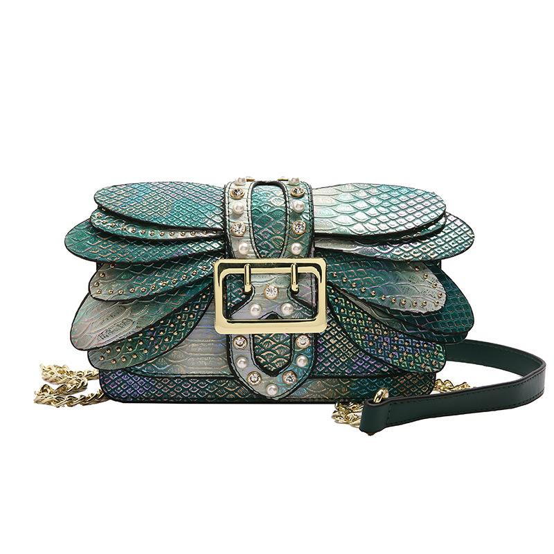 2025 Luxury Handmade Pearl Rivet Butterfly Wing Crossbody Shoulder Bag New Fashion Women Designer Handbag Retro Chain Square Bag