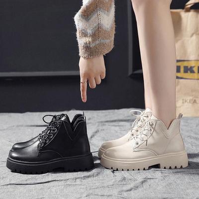 Женские мотоциклетные ботинки в британском стиле Мартин - Осень/Зима, Дышащие, Толстая подошва, Высокие короткие ботинки для студентов