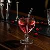 Heart Shaped Goblet with Straw Cocktail Glass, 220ml Clear Straw, Elegant Professional Bartending Glassware Cold Drink Cup, Stylish Party Drinkware