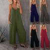 European & American Women's Solid Color Pocket Suspender Jumpsuit