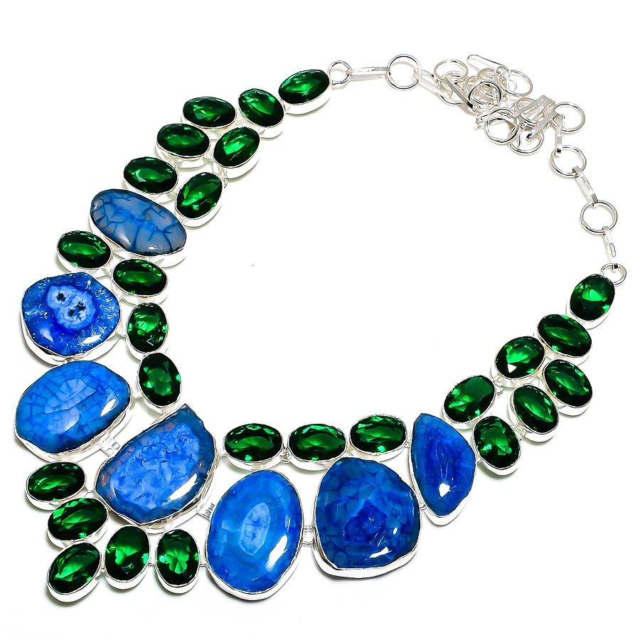 Blue Solar Quartz Gemstone 925 Sterling Silver Jewelry Necklace 18" SU-9792