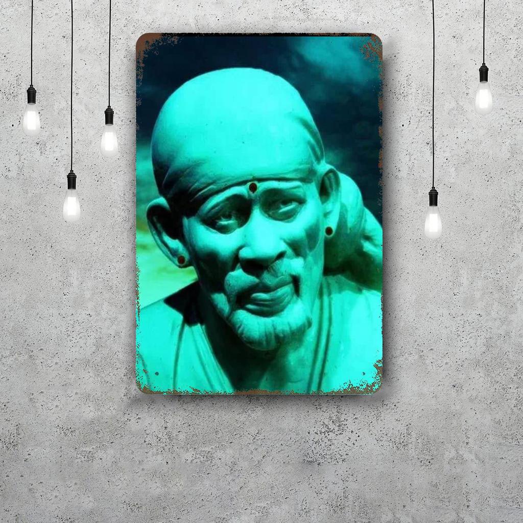 Mfoever Жестяная табличка Sai Baba Ретро Винтажная жестяная табличка Постер Декоративная табличка Металлическая пластина Настенный декор