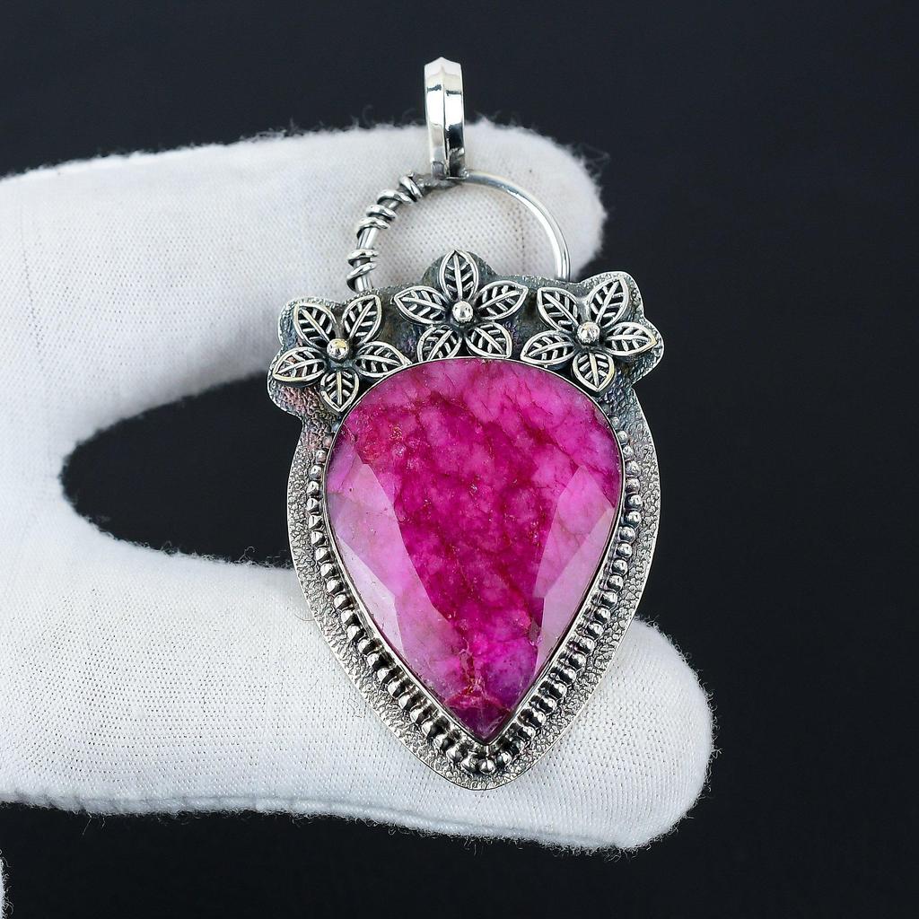 Серебряный кулон с натуральным кашмирским рубином из стерлингового серебра 925 пробы — цветочный дизайн ручной работы, повседневные украшения, уникальный кулон, подарок на День матери