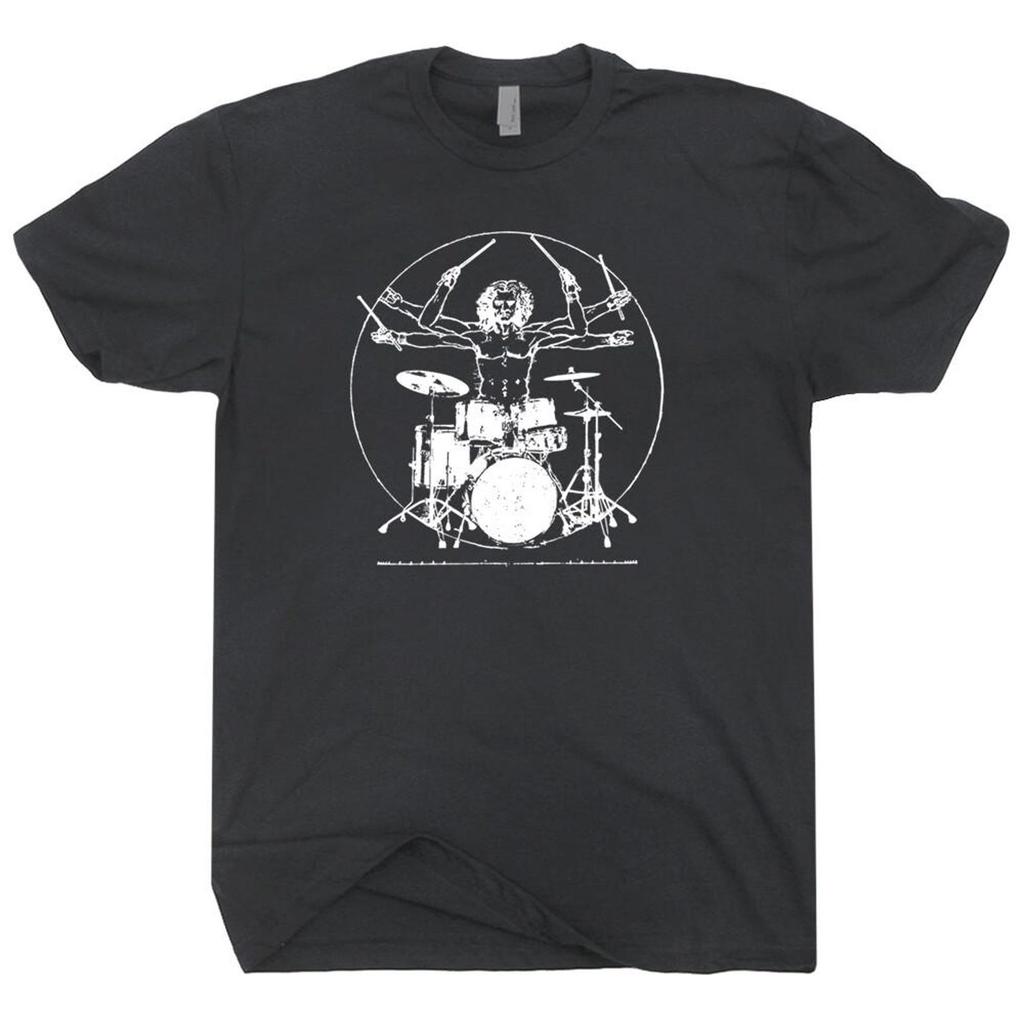 Drums T-Shirt Vintage Set Cool Drummer Graphic Vitruvian Man Drumming Men Women