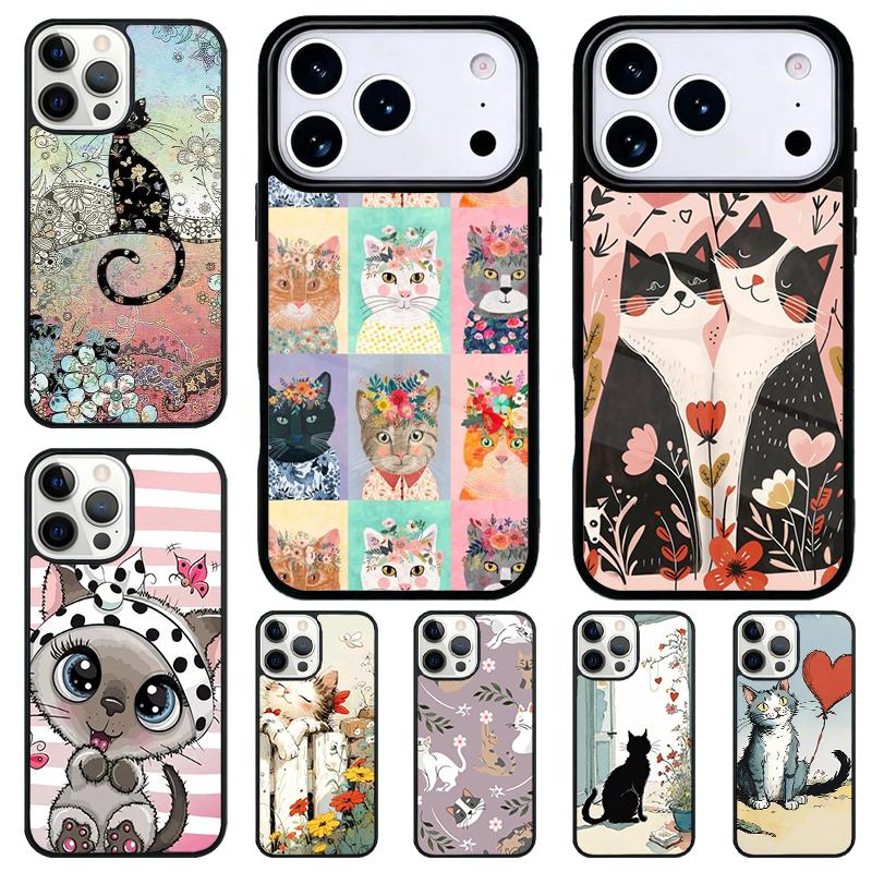 Cartoon Cat Kitten Phone Case for iPhone 17 Air 16 15 11 12 14 13 Pro Max Shockproof Cover